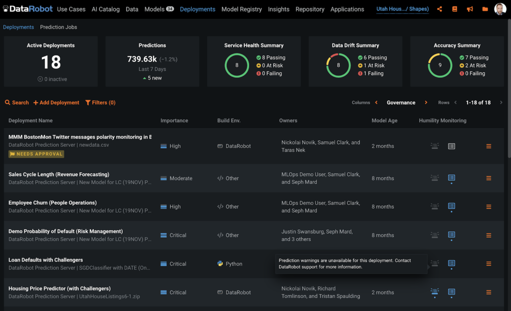 Picture of DataRobot MLOps tools.