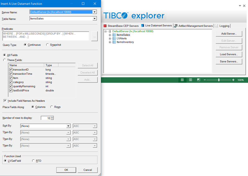 Screen shot of TIBCO Streambase software.